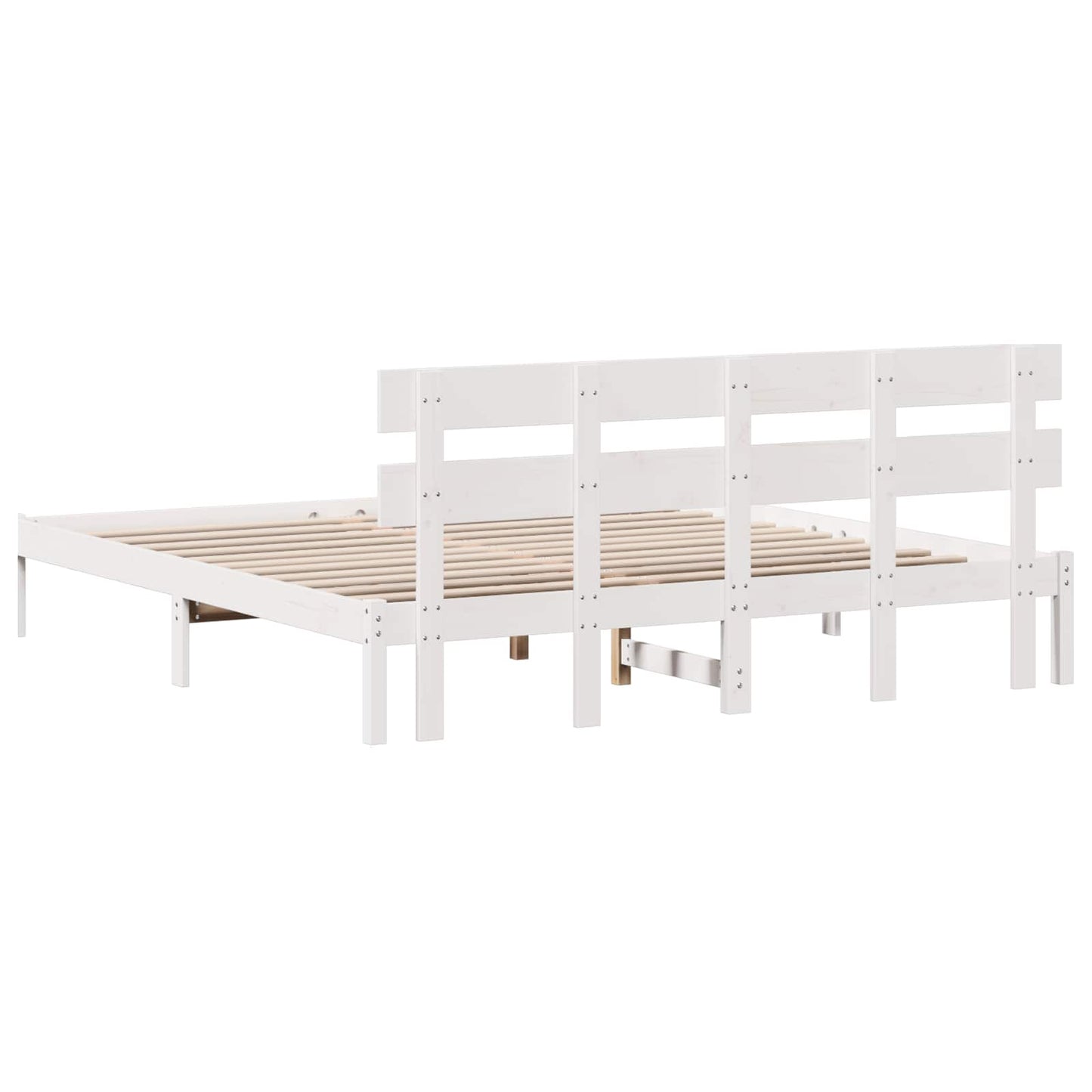 Bedframe met hoofdeinde Wit 200 x 200 cm Massief grenenhout is nu te koop bij PeponiXL, paradijselijk wonen!
