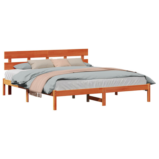 Bedframe met hoofdeinde Bruin 200 x 200 cm Massief grenenhout is nu te koop bij PeponiXL, paradijselijk wonen!