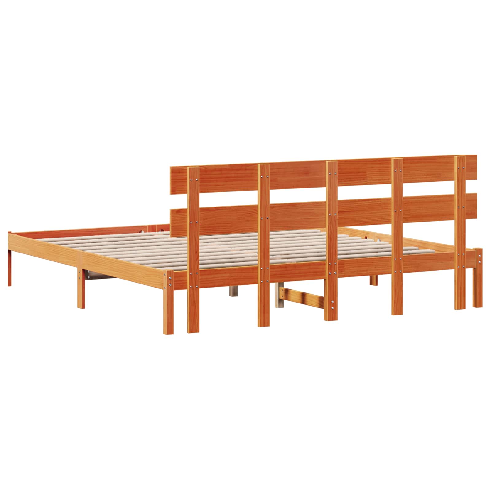 Bedframe met hoofdeinde Bruin 200 x 200 cm Massief grenenhout is nu te koop bij PeponiXL, paradijselijk wonen!