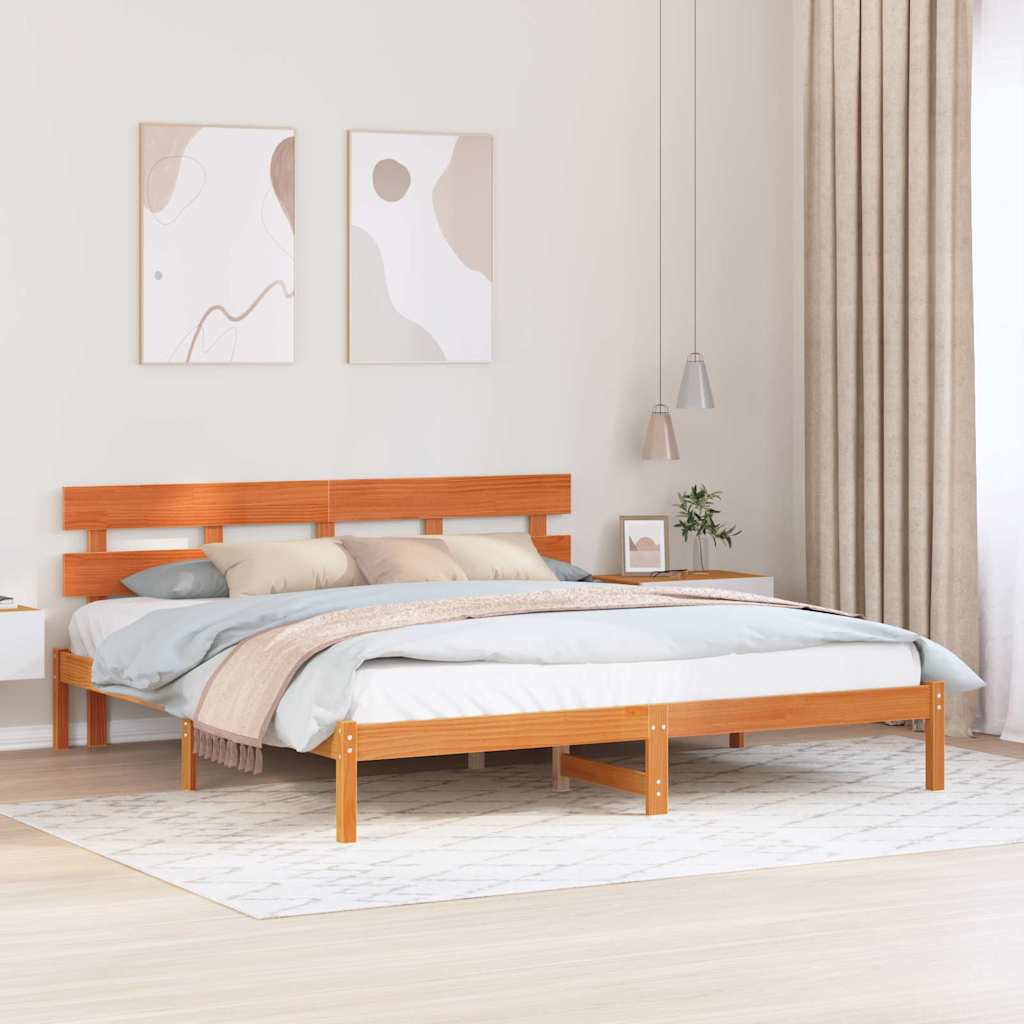 Bedframe met hoofdeinde Bruin 180 x 200 cm Massief grenenhout is nu te koop bij PeponiXL, paradijselijk wonen!