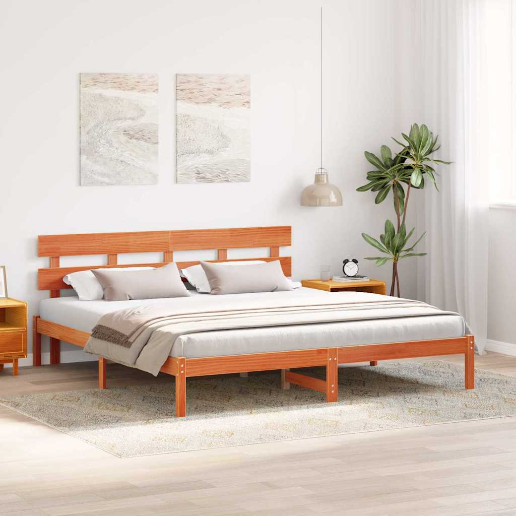 Bedframe met hoofdeinde Bruin 180 x 200 cm Massief grenenhout is nu te koop bij PeponiXL, paradijselijk wonen!