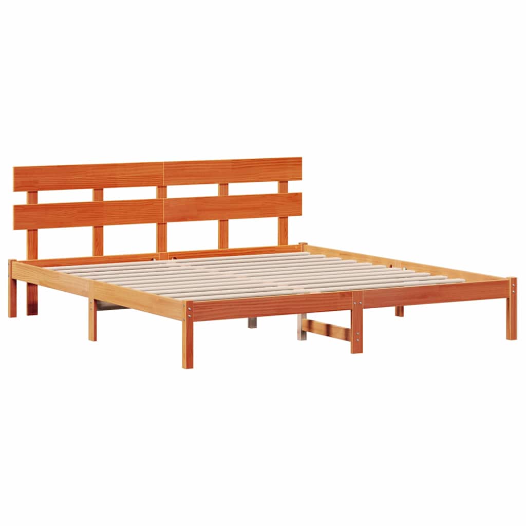 Bedframe met hoofdeinde Bruin 180 x 200 cm Massief grenenhout is nu te koop bij PeponiXL, paradijselijk wonen!