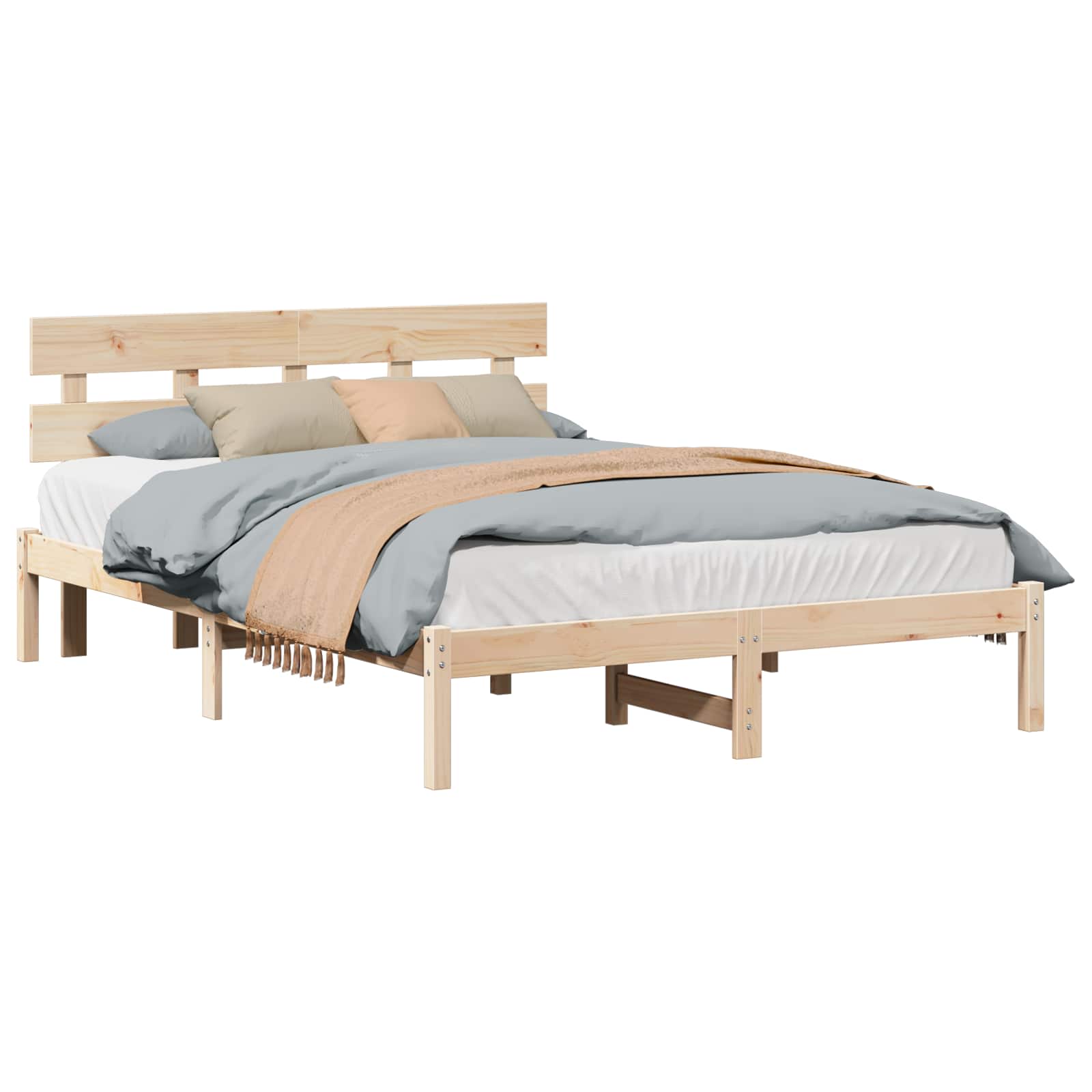 Bedframe met hoofdeinde Bruin 150 x 200 cm Massief grenenhout is nu te koop bij PeponiXL, paradijselijk wonen!