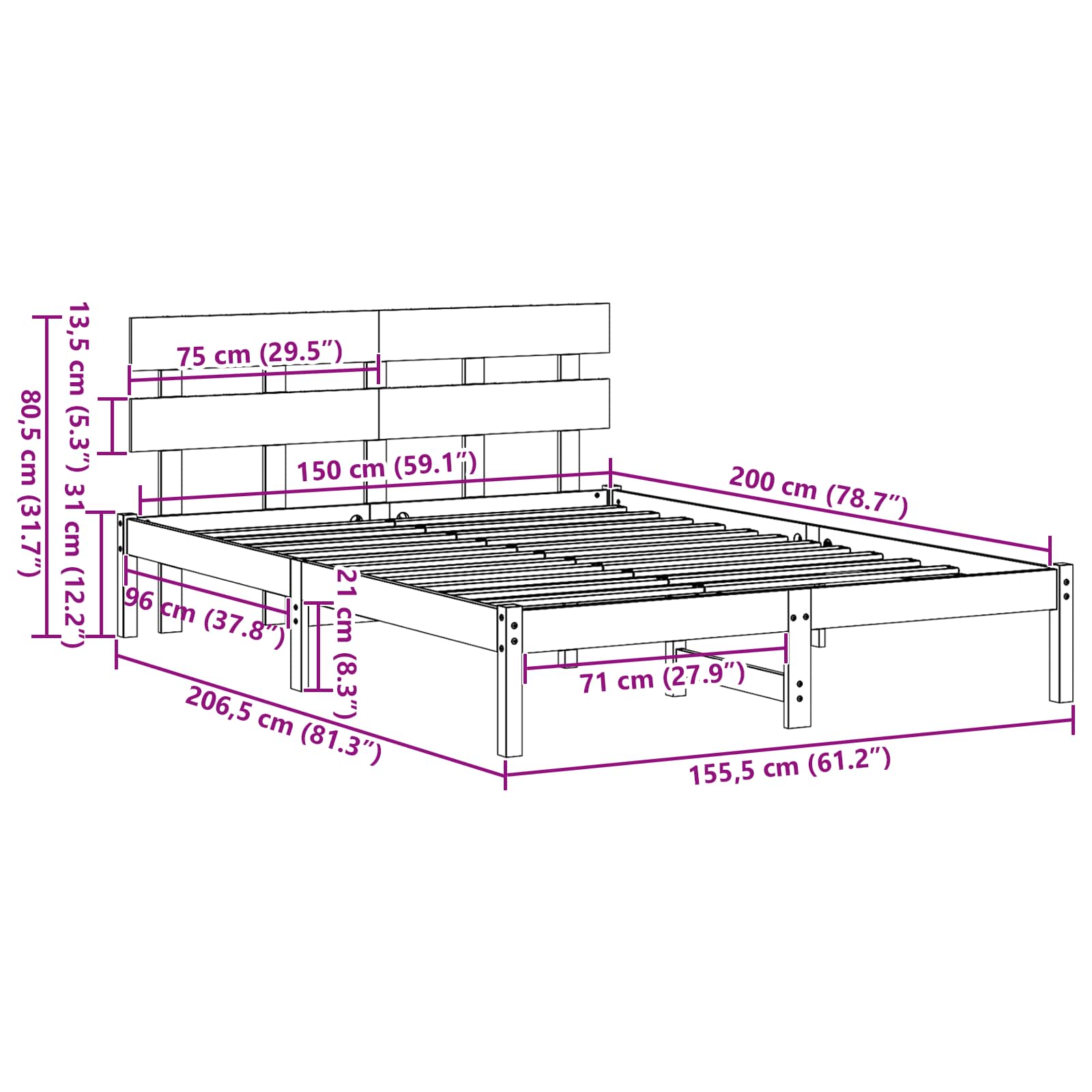 Bedframe met hoofdeinde Wit 150 x 200 cm Massief grenenhout is nu te koop bij PeponiXL, paradijselijk wonen!