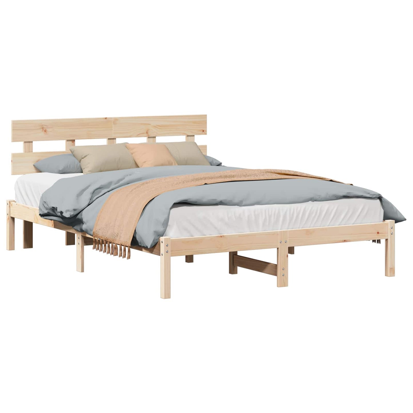 Bedframe met hoofdeinde Bruin 140 x 200 cm Massief grenenhout is nu te koop bij PeponiXL, paradijselijk wonen!