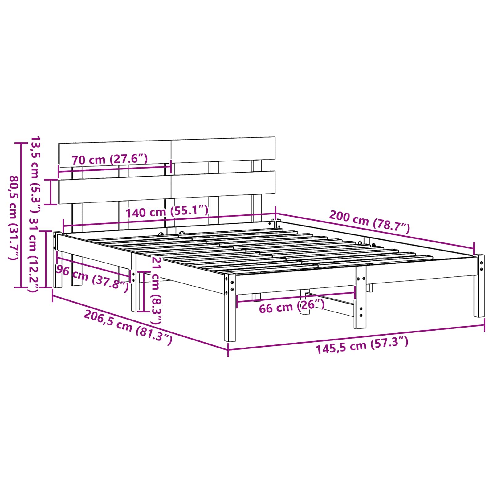 Bedframe met hoofdeinde Bruin 140 x 200 cm Massief grenenhout is nu te koop bij PeponiXL, paradijselijk wonen!