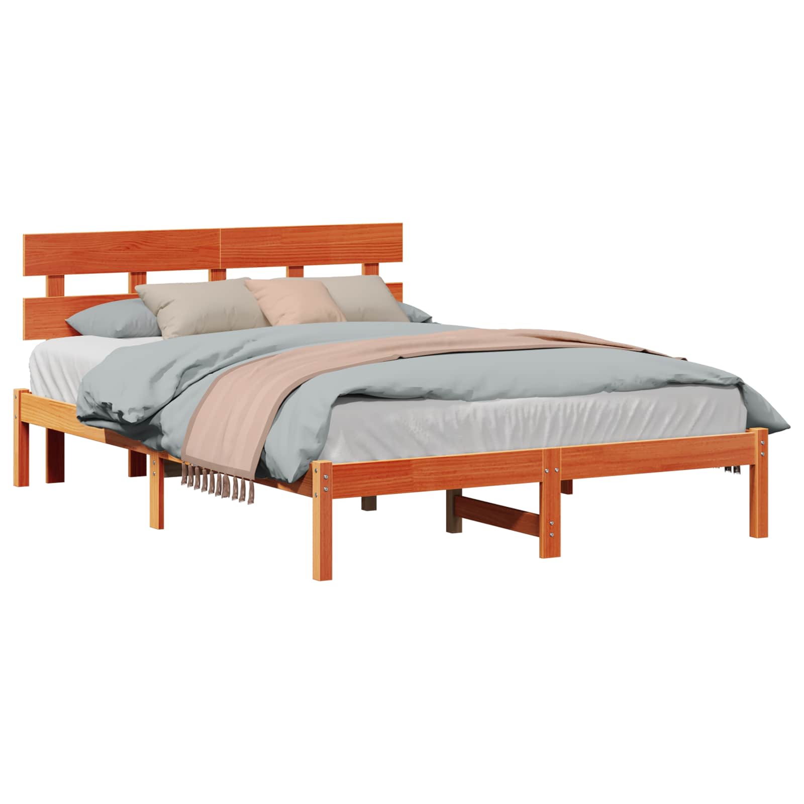 Bedframe met hoofdeinde Bruin 140 x 200 cm Massief grenenhout is nu te koop bij PeponiXL, paradijselijk wonen!