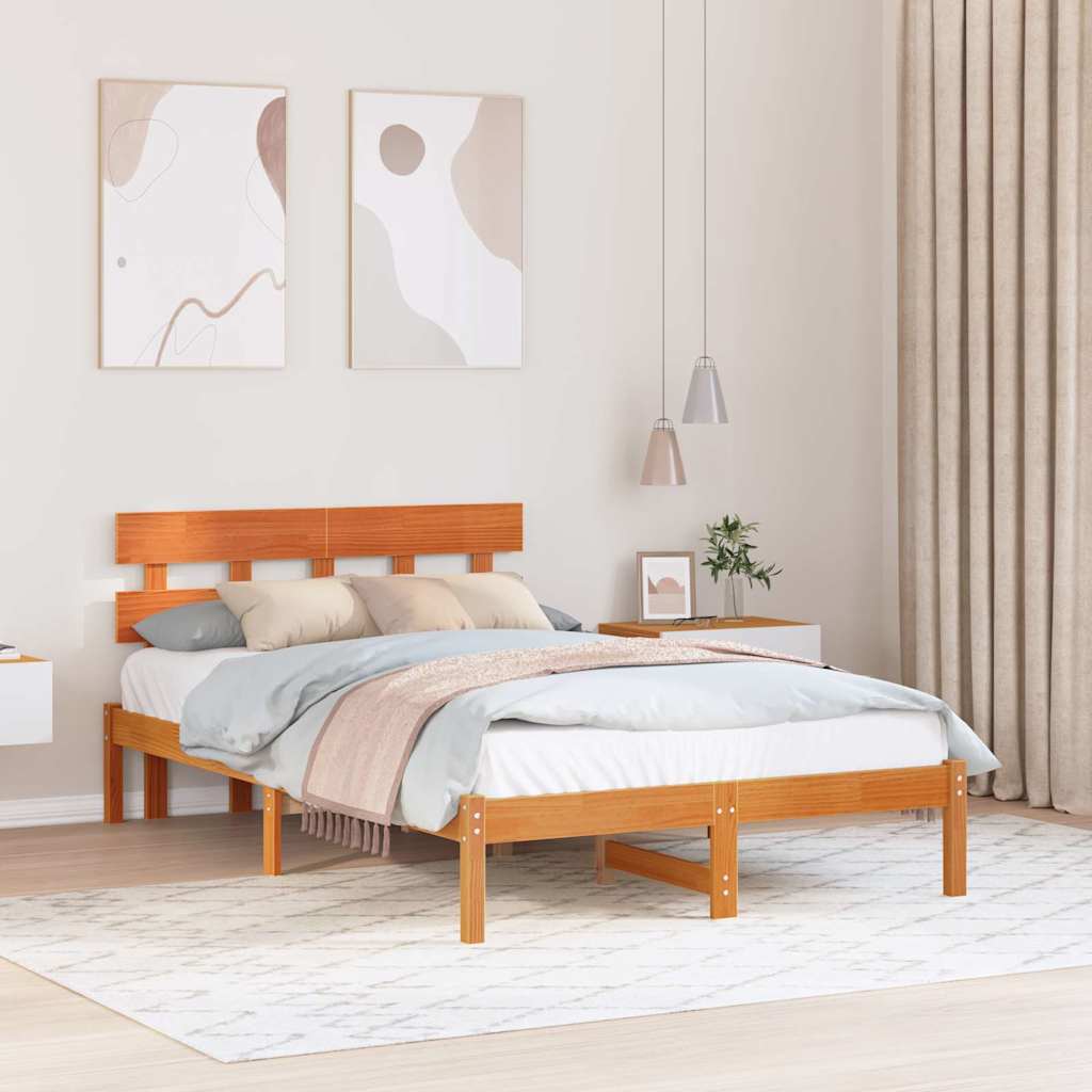 Bedframe met hoofdeinde Bruin 120 x 190 cm Massief grenenhout is nu te koop bij PeponiXL, paradijselijk wonen!