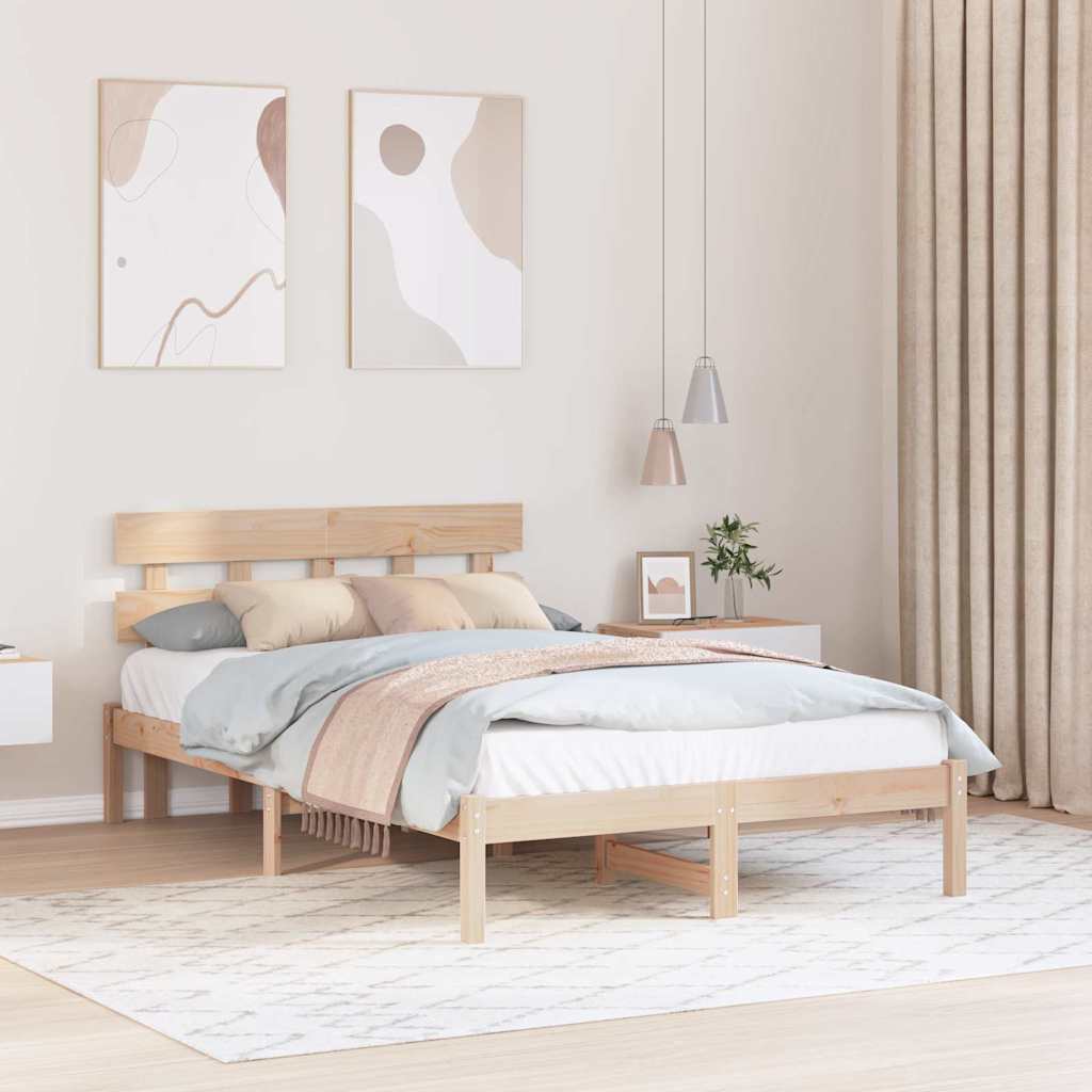 Bedframe met hoofdeinde Bruin 140 x 190 cm Massief grenenhout is nu te koop bij PeponiXL, paradijselijk wonen!