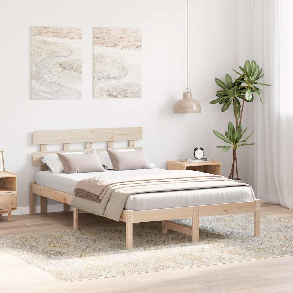 Bedframe met hoofdeinde Bruin 140 x 190 cm Massief grenenhout is nu te koop bij PeponiXL, paradijselijk wonen!