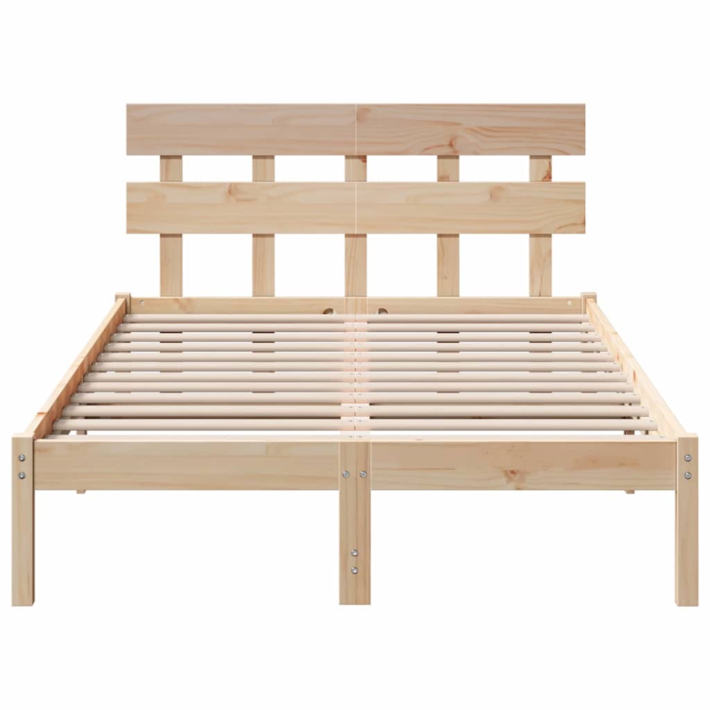 Bedframe met hoofdeinde Bruin 140 x 190 cm Massief grenenhout is nu te koop bij PeponiXL, paradijselijk wonen!