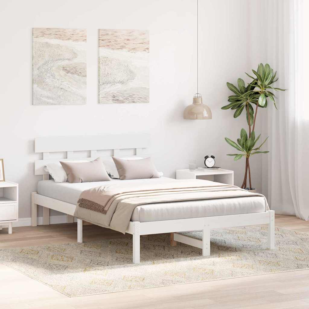 Bedframe met hoofdeinde Wit 140 x 190 cm Massief grenenhout is nu te koop bij PeponiXL, paradijselijk wonen!