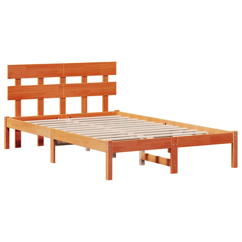 Bedframe met hoofdeinde Bruin 140 x 190 cm Massief grenenhout is nu te koop bij PeponiXL, paradijselijk wonen!
