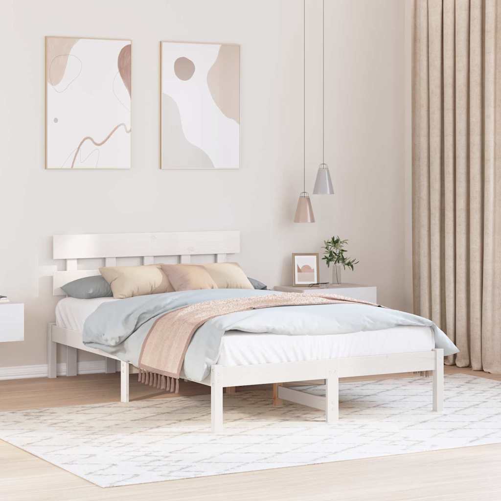 Bedframe met hoofdeinde Wit 135 x 190 cm Massief grenenhout is nu te koop bij PeponiXL, paradijselijk wonen!