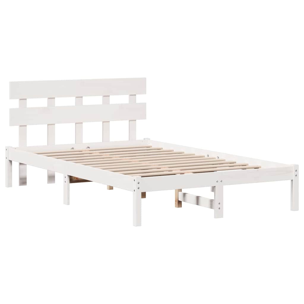 Bedframe met hoofdeinde Wit 135 x 190 cm Massief grenenhout is nu te koop bij PeponiXL, paradijselijk wonen!