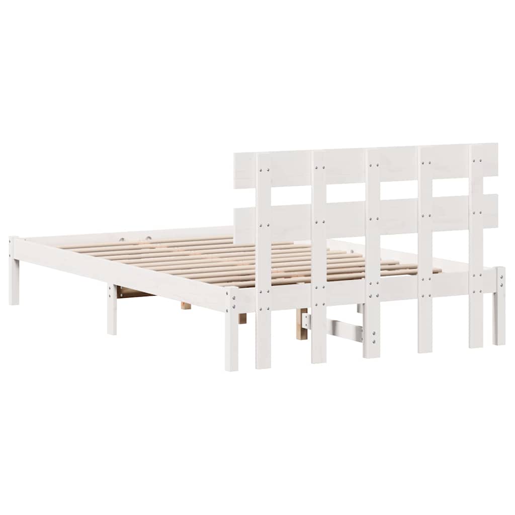Bedframe met hoofdeinde Wit 135 x 190 cm Massief grenenhout is nu te koop bij PeponiXL, paradijselijk wonen!