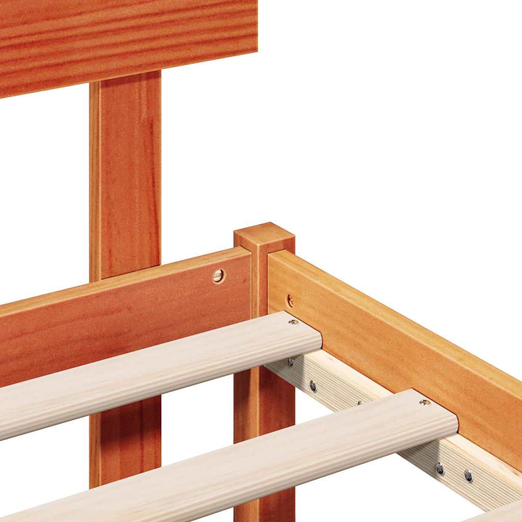 Bedframe met hoofdeinde Bruin 135 x 190 cm Massief grenenhout is nu te koop bij PeponiXL, paradijselijk wonen!