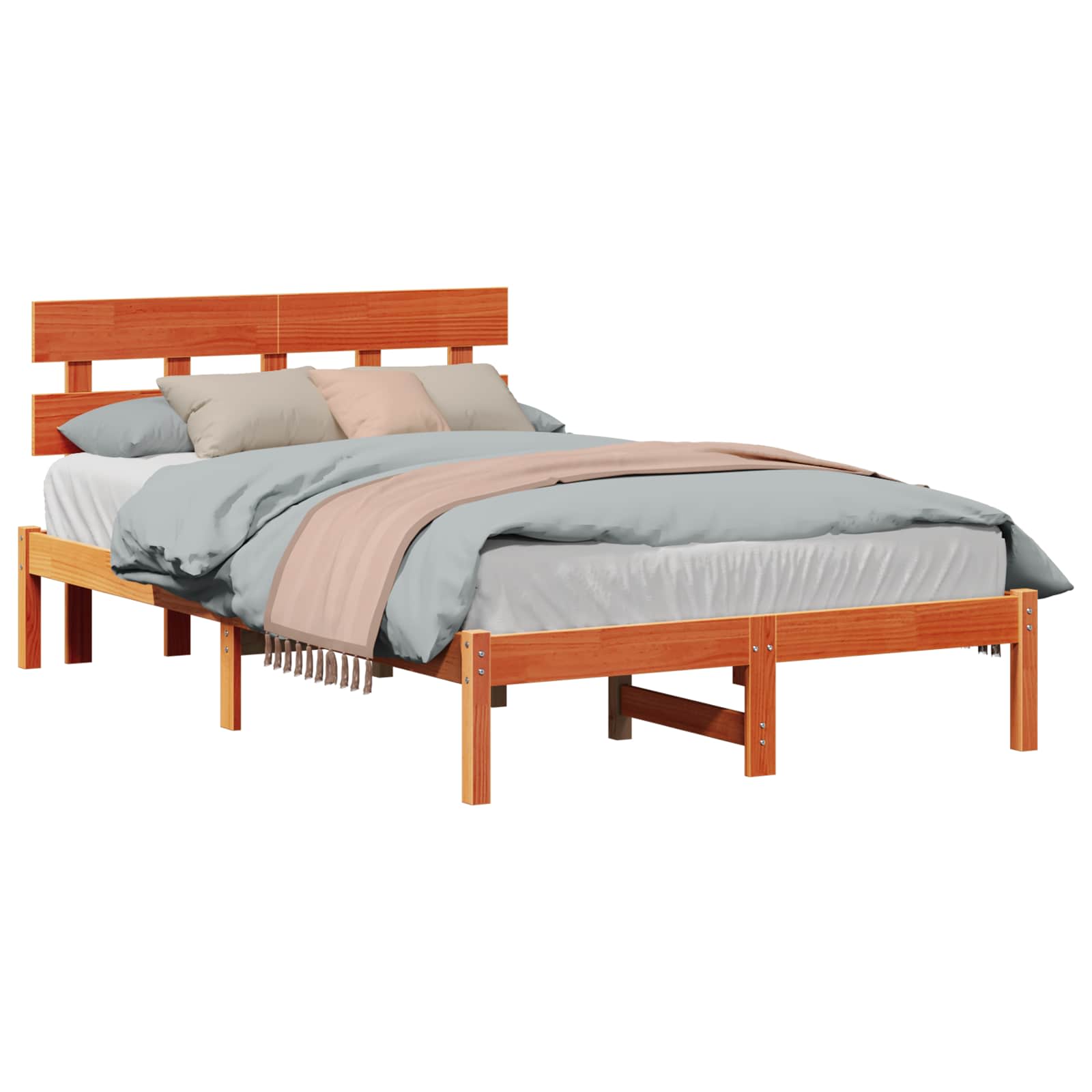 Bedframe met hoofdeinde Bruin 135 x 190 cm Massief grenenhout is nu te koop bij PeponiXL, paradijselijk wonen!