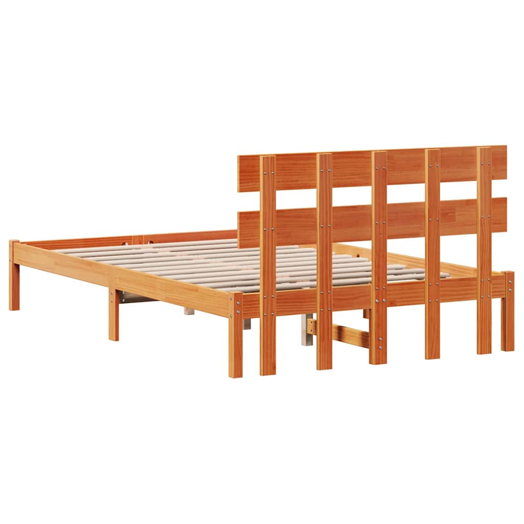 Bedframe met hoofdeinde Bruin 135 x 190 cm Massief grenenhout is nu te koop bij PeponiXL, paradijselijk wonen!