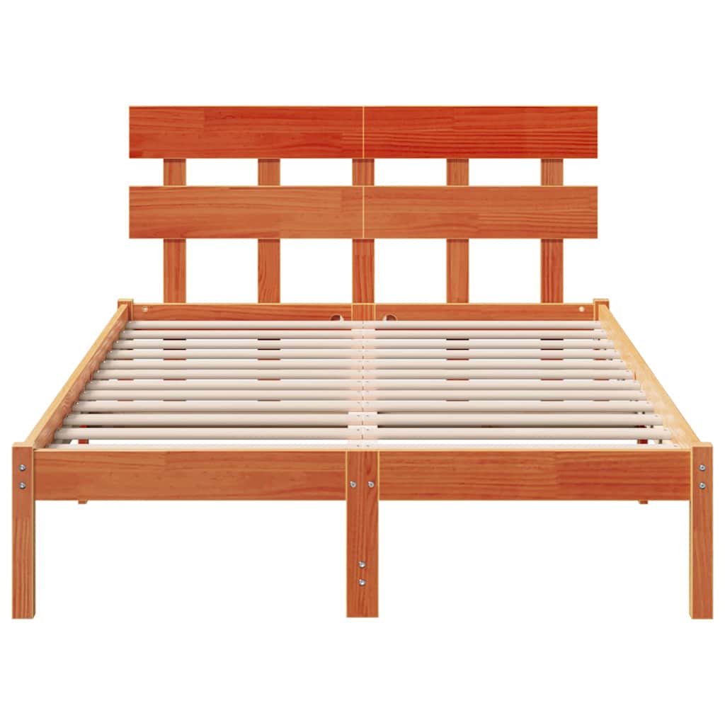 Bedframe met hoofdeinde Bruin 135 x 190 cm Massief grenenhout is nu te koop bij PeponiXL, paradijselijk wonen!