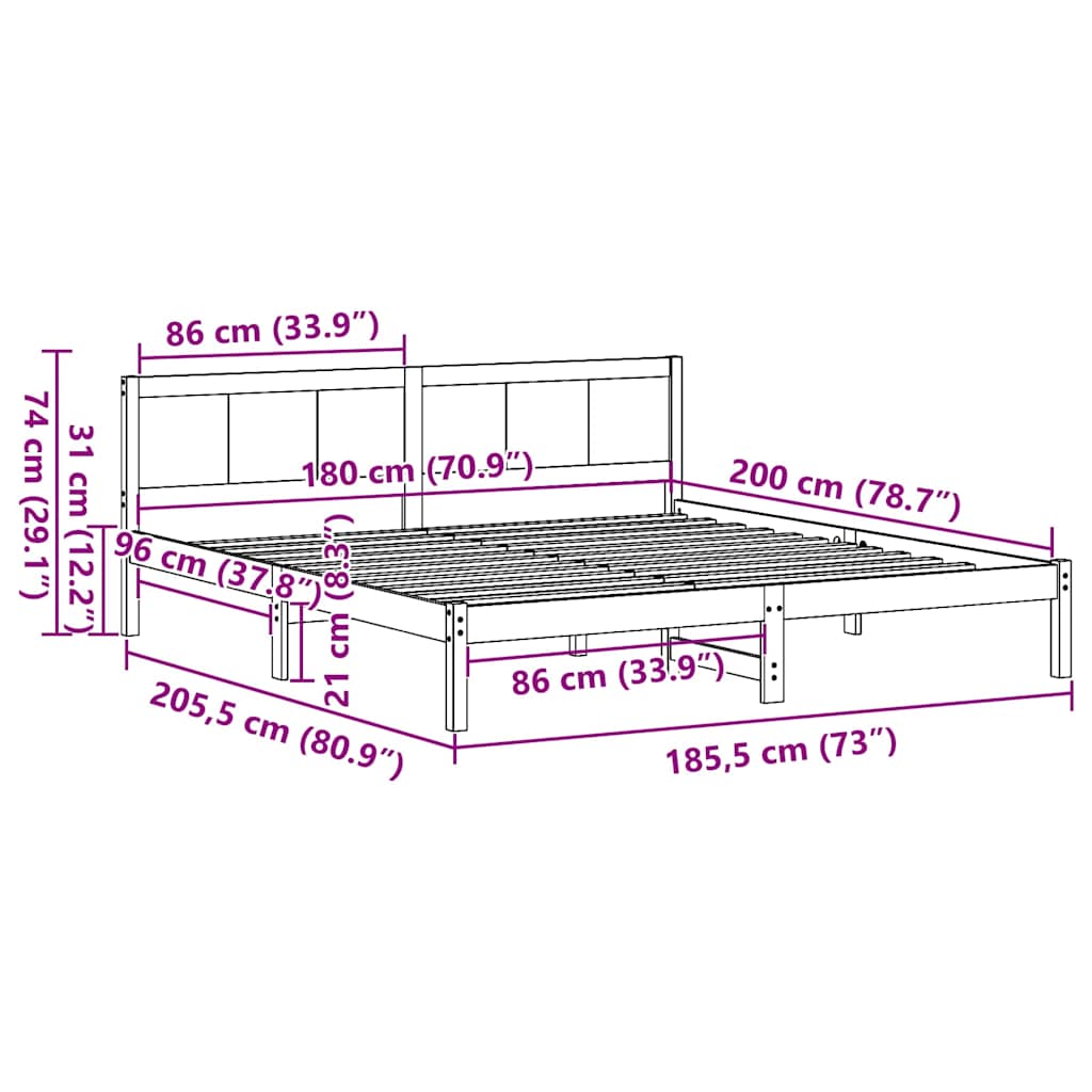 Bedframe Bruin 180 x 200 cm Massief grenenhout is nu te koop bij PeponiXL, paradijselijk wonen!