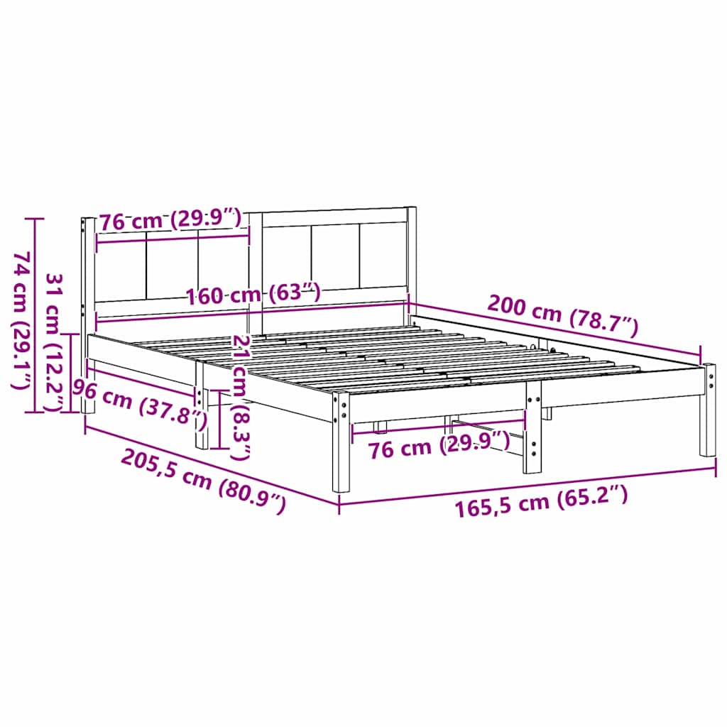 Bedframe Bruin 160 x 200 cm Massief grenenhout is nu te koop bij PeponiXL, paradijselijk wonen!