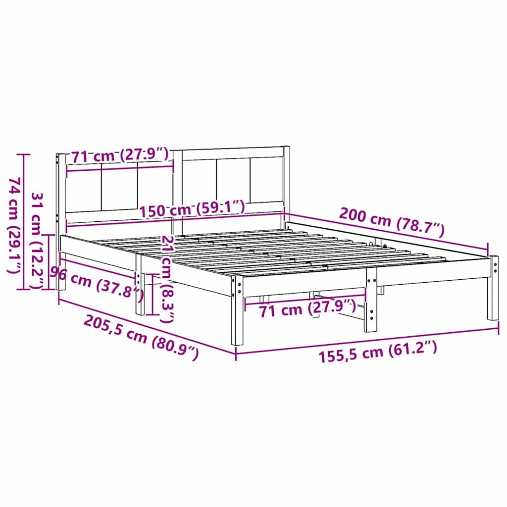 Bedframe Bruin 150 x 200 cm Massief grenenhout is nu te koop bij PeponiXL, paradijselijk wonen!