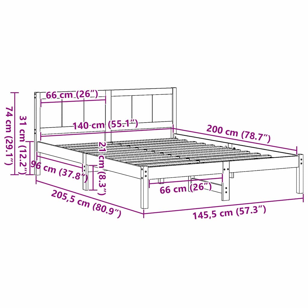 Bedframe Bruin 140 x 200 cm Massief grenenhout is nu te koop bij PeponiXL, paradijselijk wonen!