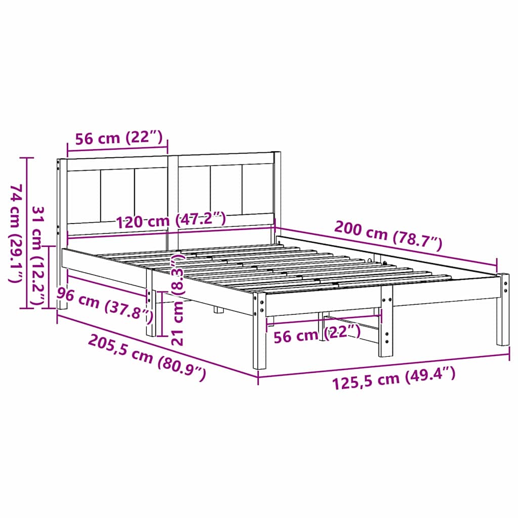 Bedframe Bruin 120 x 200 cm Massief grenenhout is nu te koop bij PeponiXL, paradijselijk wonen!