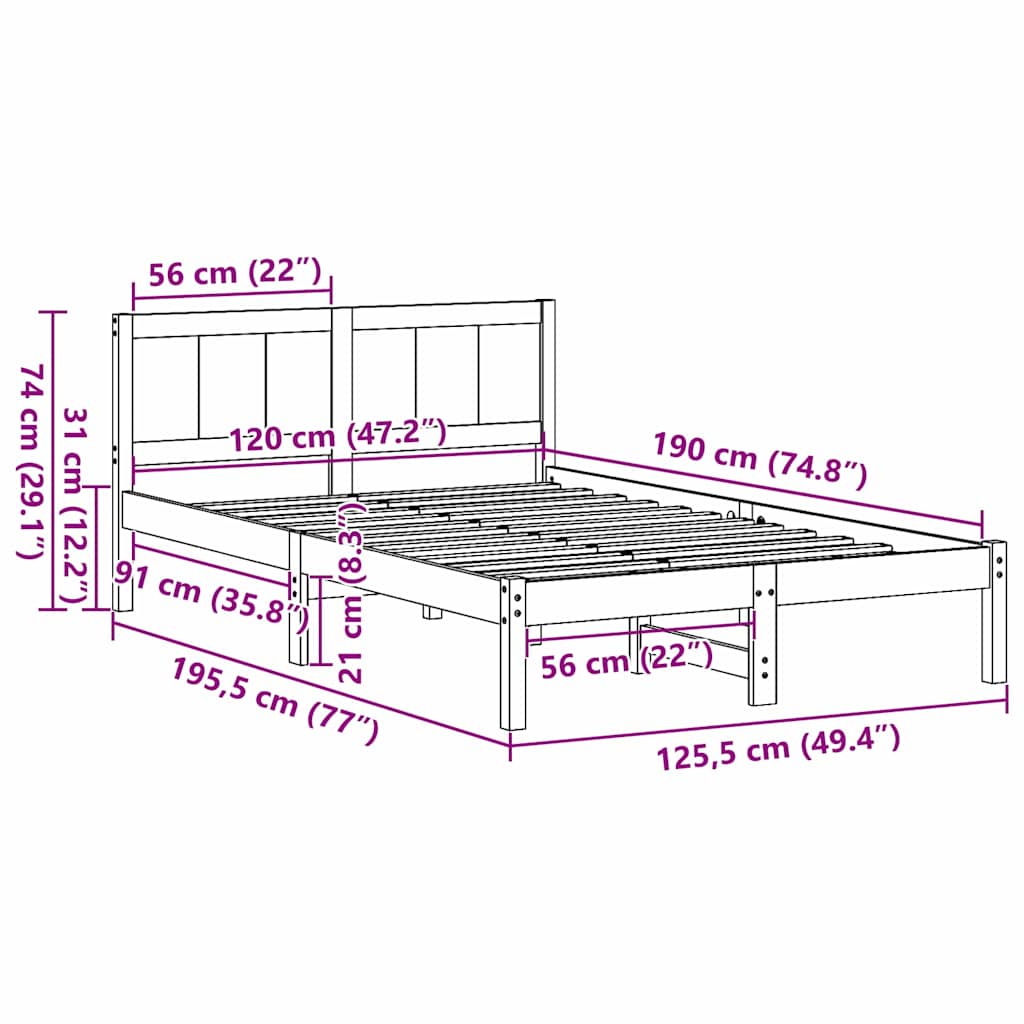 Bedframe Bruin 120 x 190 cm Massief grenenhout is nu te koop bij PeponiXL, paradijselijk wonen!
