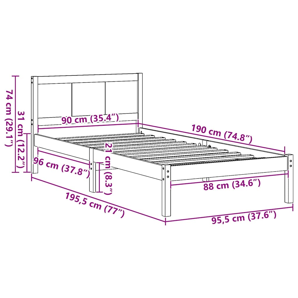 Bedframe Bruin 90 x 190 cm Massief grenenhout is nu te koop bij PeponiXL, paradijselijk wonen!