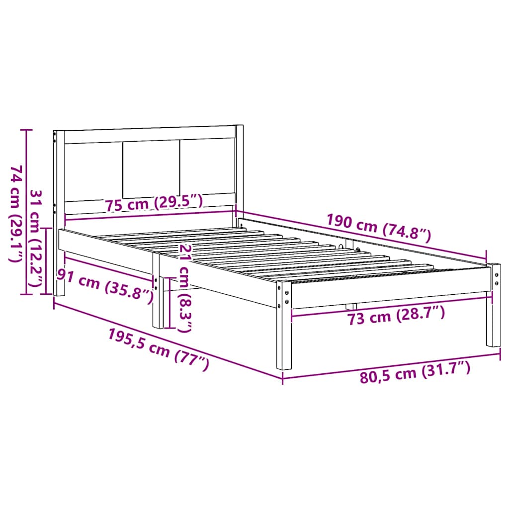 Bedframe Bruin 75 x 190 cm Massief grenenhout is nu te koop bij PeponiXL, paradijselijk wonen!