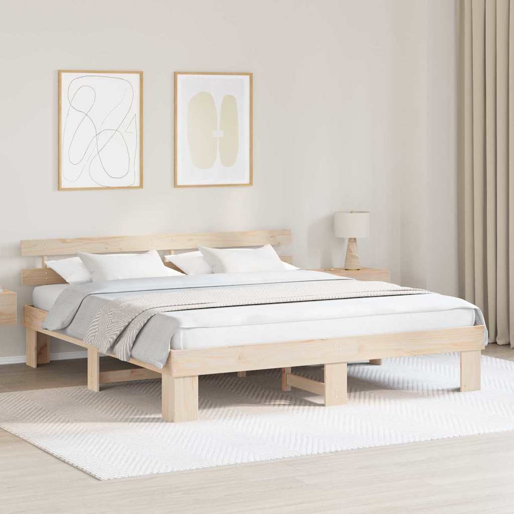Bedframe met hoofdeinde Naturel 200 x 200 cm Massief grenenhout is nu te koop bij PeponiXL, paradijselijk wonen!