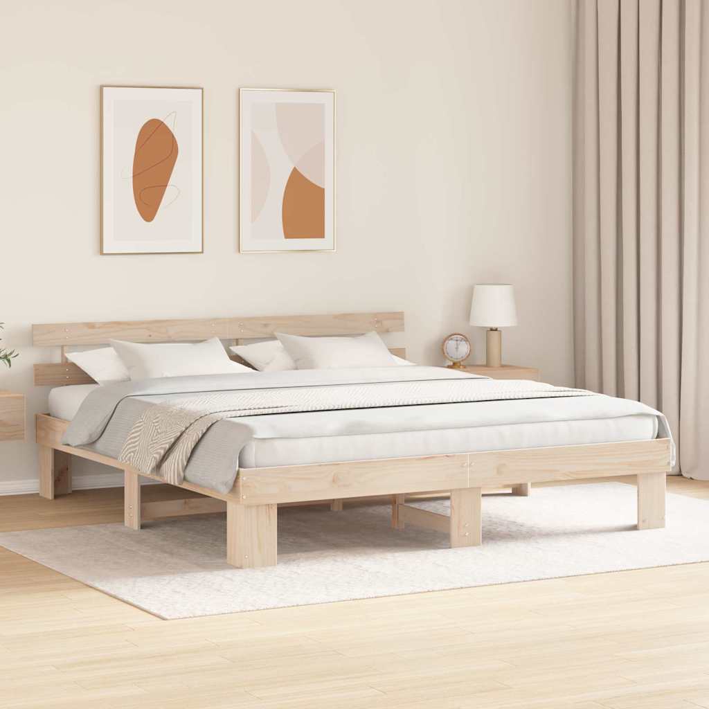 Bedframe met hoofdeinde Naturel 200 x 200 cm Massief grenenhout is nu te koop bij PeponiXL, paradijselijk wonen!