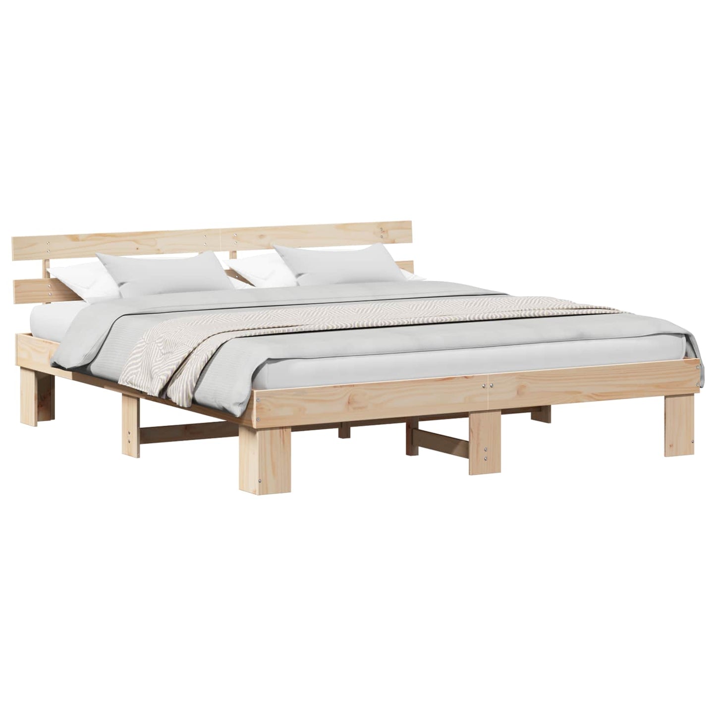 Bedframe met hoofdeinde Naturel 200 x 200 cm Massief grenenhout is nu te koop bij PeponiXL, paradijselijk wonen!