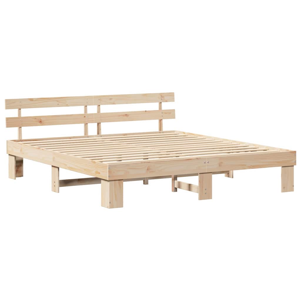 Bedframe met hoofdeinde Naturel 200 x 200 cm Massief grenenhout is nu te koop bij PeponiXL, paradijselijk wonen!
