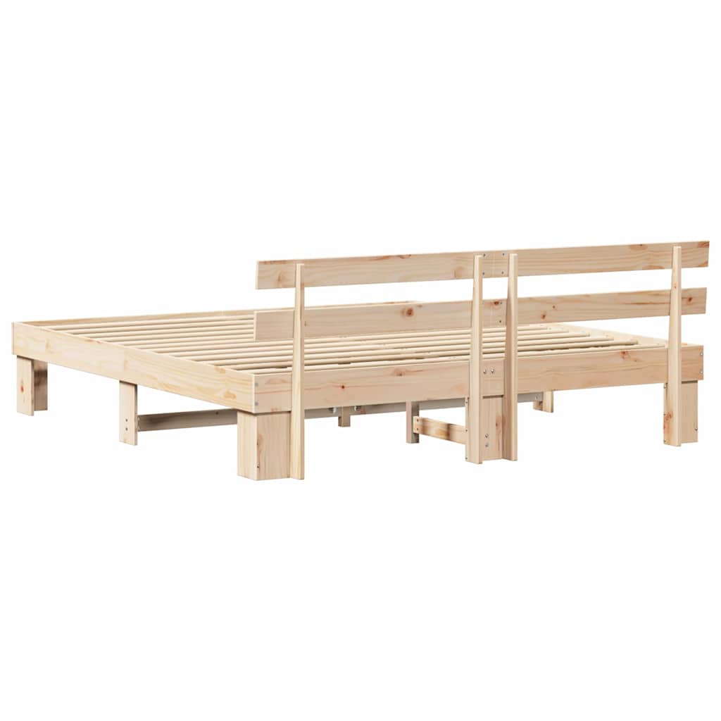 Bedframe met hoofdeinde Naturel 200 x 200 cm Massief grenenhout is nu te koop bij PeponiXL, paradijselijk wonen!