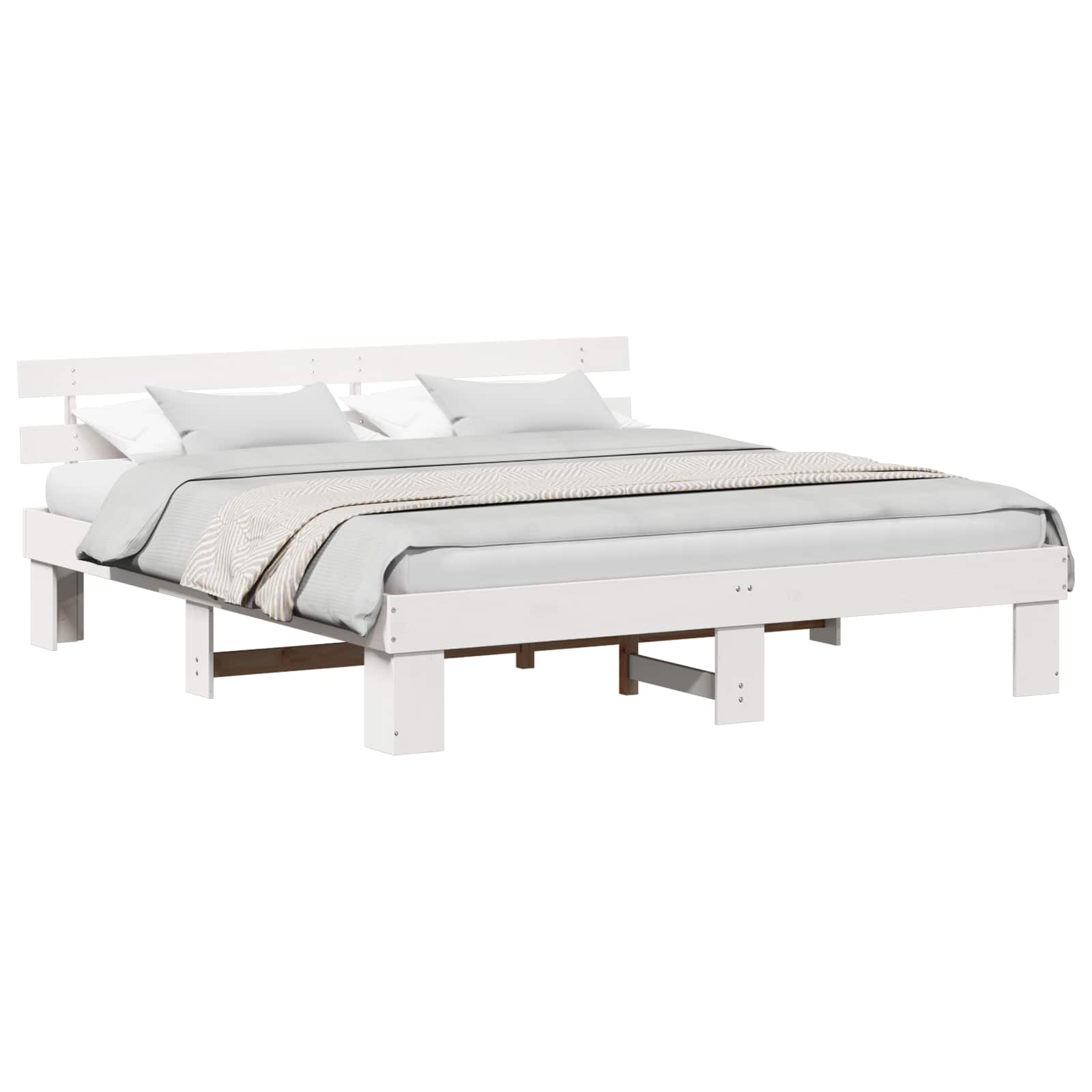 Bedframe met hoofdeinde Wit 200 x 200 cm Massief grenenhout is nu te koop bij PeponiXL, paradijselijk wonen!