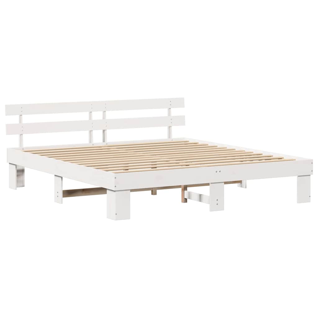 Bedframe met hoofdeinde Wit 200 x 200 cm Massief grenenhout is nu te koop bij PeponiXL, paradijselijk wonen!