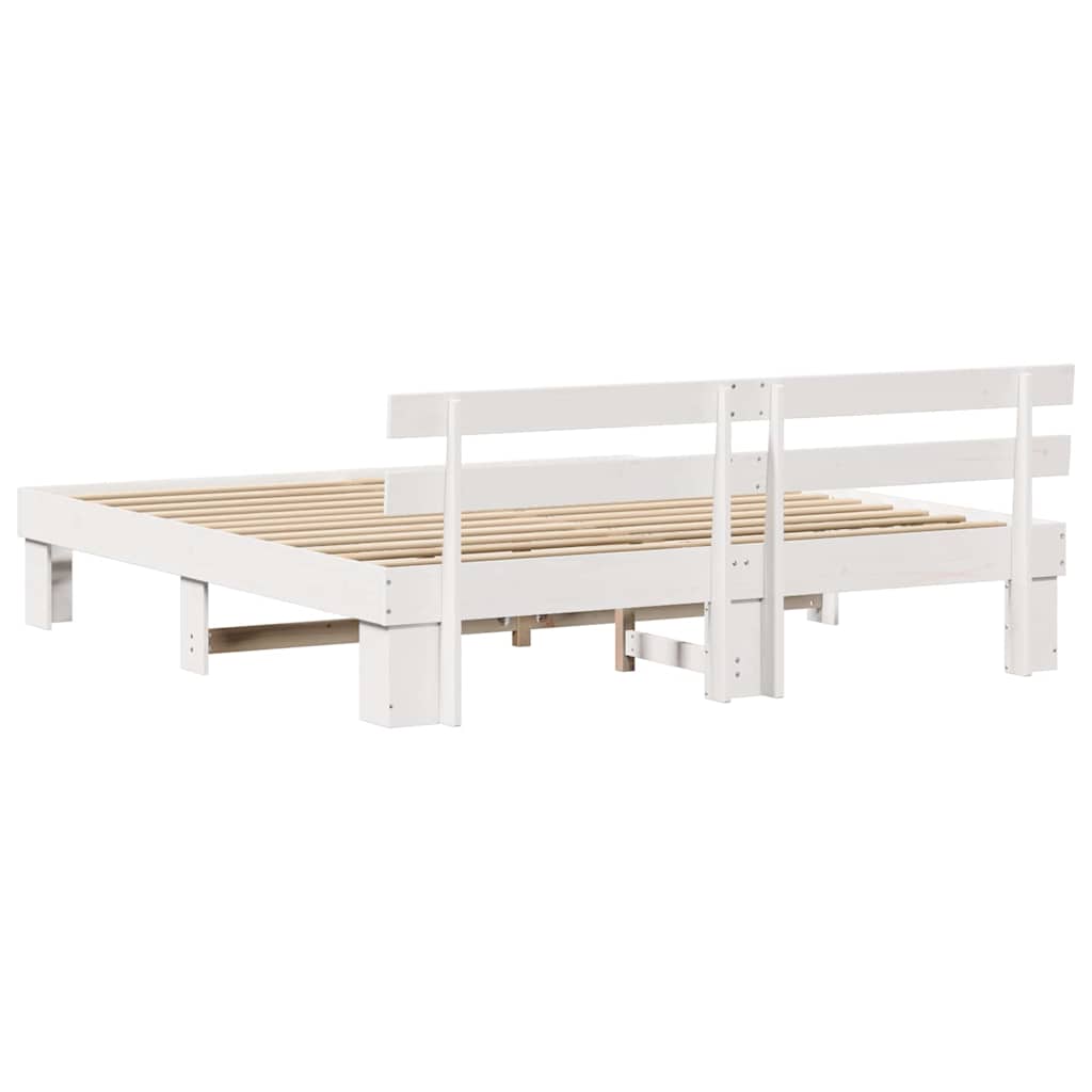 Bedframe met hoofdeinde Wit 200 x 200 cm Massief grenenhout is nu te koop bij PeponiXL, paradijselijk wonen!