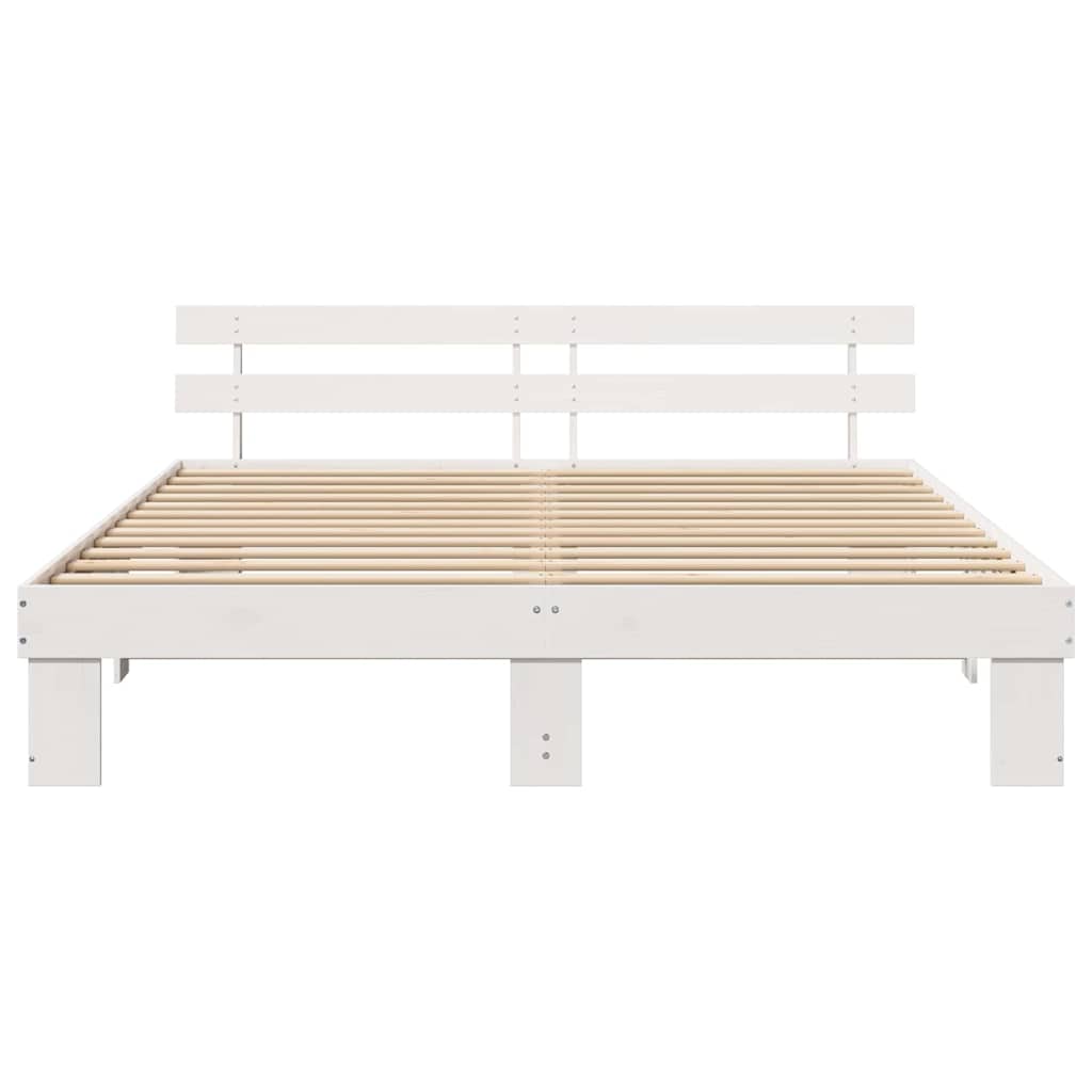 Bedframe met hoofdeinde Wit 200 x 200 cm Massief grenenhout is nu te koop bij PeponiXL, paradijselijk wonen!