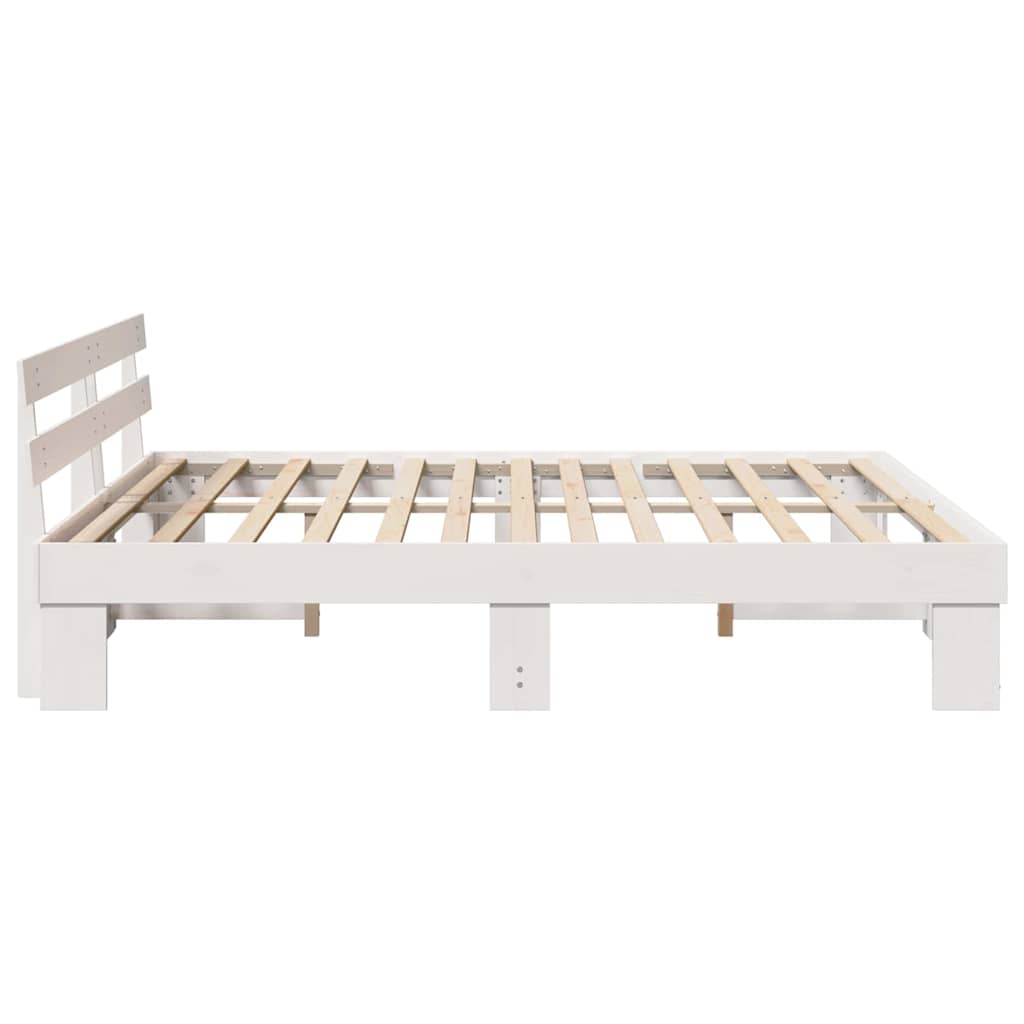 Bedframe met hoofdeinde Wit 200 x 200 cm Massief grenenhout is nu te koop bij PeponiXL, paradijselijk wonen!