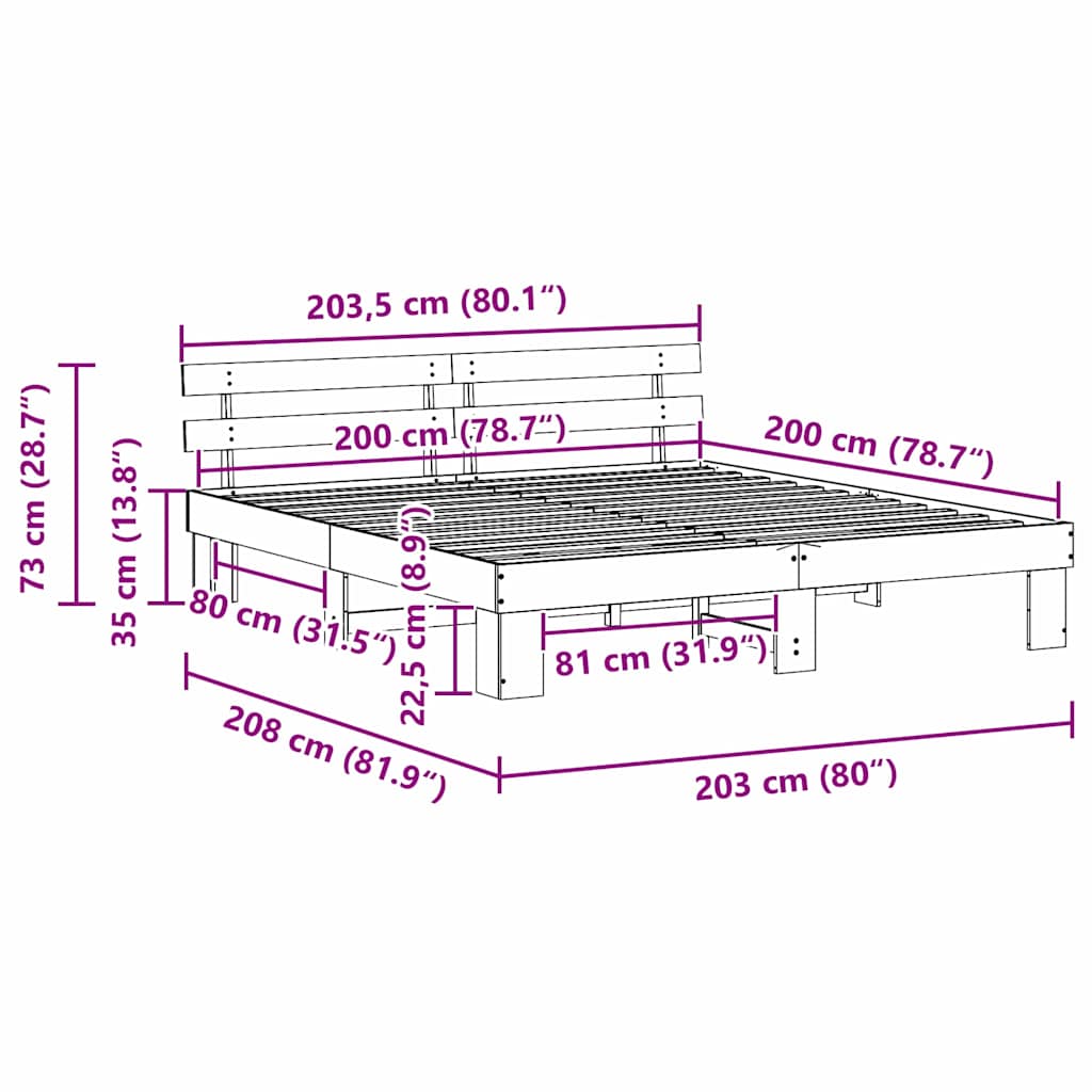 Bedframe met hoofdeinde Wit 200 x 200 cm Massief grenenhout is nu te koop bij PeponiXL, paradijselijk wonen!