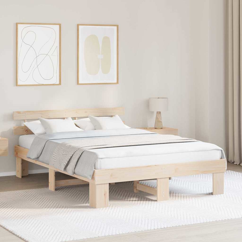 Bedframe met hoofdeinde Naturel 150 x 200 cm Massief grenenhout is nu te koop bij PeponiXL, paradijselijk wonen!
