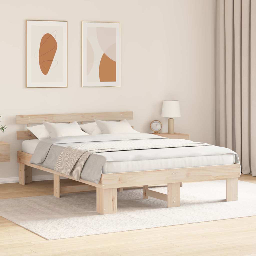 Bedframe met hoofdeinde Naturel 150 x 200 cm Massief grenenhout is nu te koop bij PeponiXL, paradijselijk wonen!