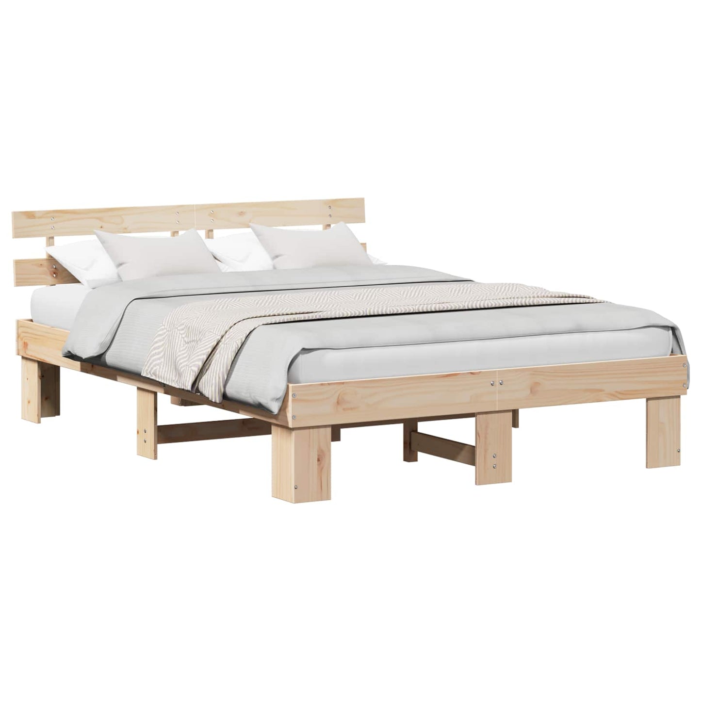 Bedframe met hoofdeinde Naturel 150 x 200 cm Massief grenenhout is nu te koop bij PeponiXL, paradijselijk wonen!