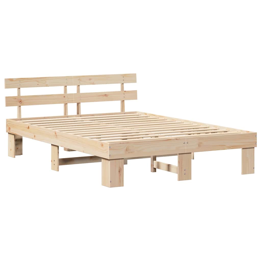 Bedframe met hoofdeinde Naturel 150 x 200 cm Massief grenenhout is nu te koop bij PeponiXL, paradijselijk wonen!