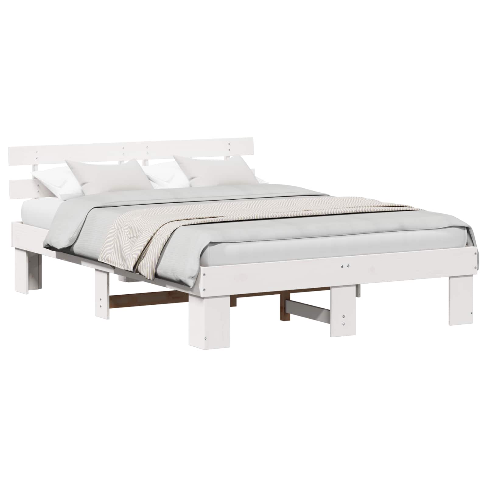 Bedframe met hoofdeinde Wit 150 x 200 cm Massief grenenhout is nu te koop bij PeponiXL, paradijselijk wonen!