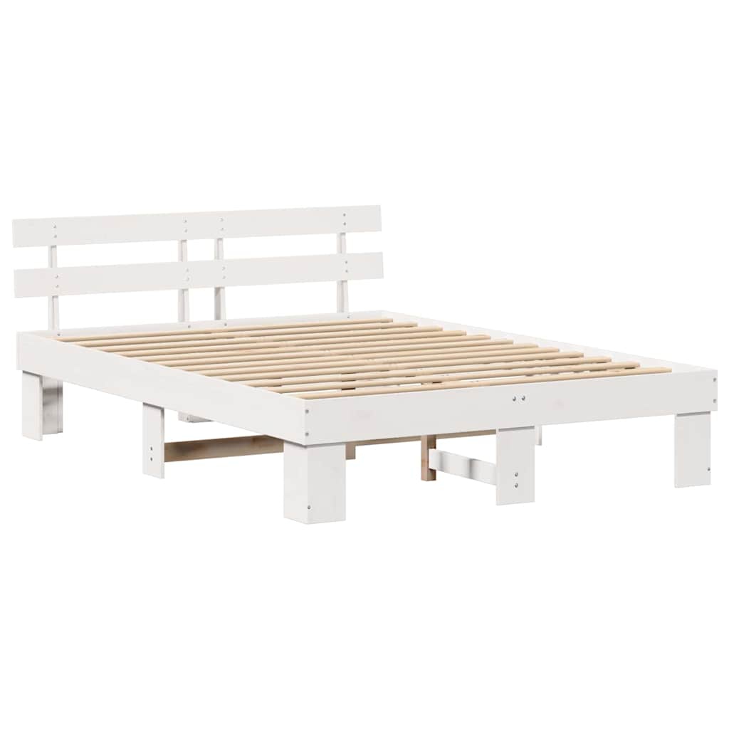 Bedframe met hoofdeinde Wit 140 x 200 cm Massief grenenhout is nu te koop bij PeponiXL, paradijselijk wonen!