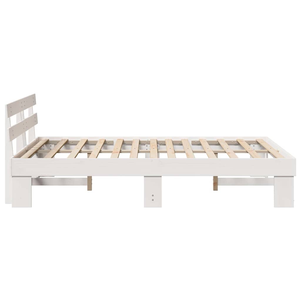 Bedframe met hoofdeinde Wit 140 x 200 cm Massief grenenhout is nu te koop bij PeponiXL, paradijselijk wonen!